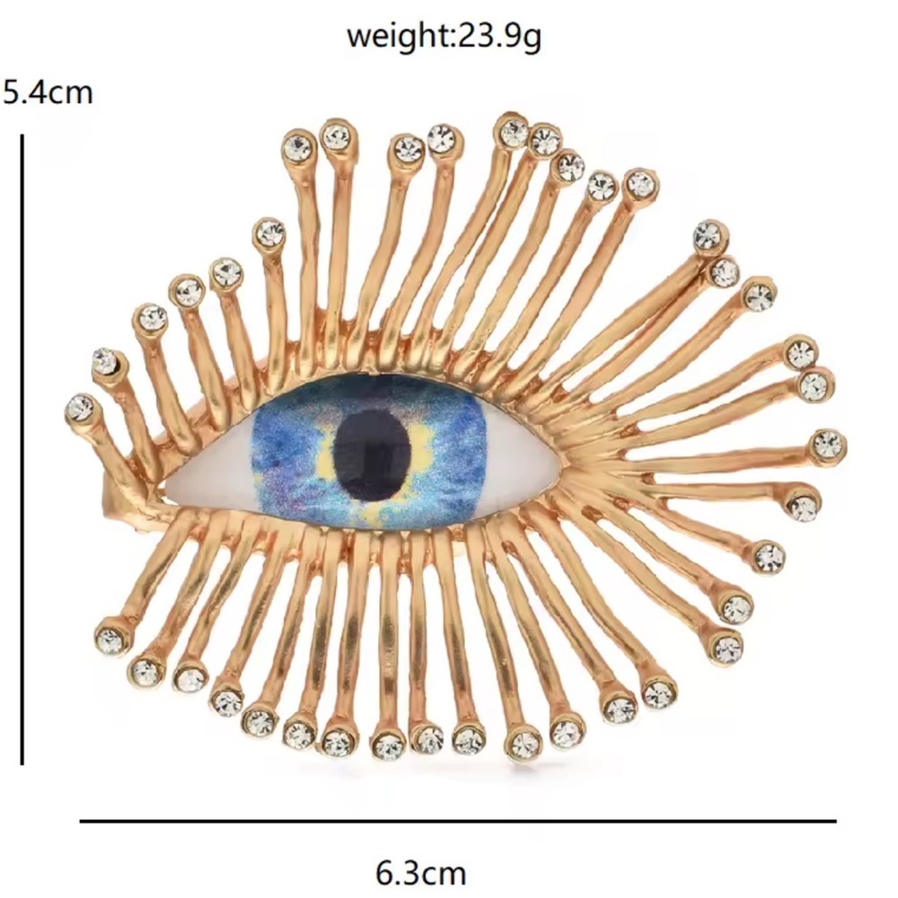 Mystic Gaze Gold Sunburst Crystal Blue Eye Motif Brooch - Picture 9 of 10